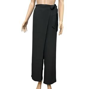 Halara High Waisted Side Tie Work Pants Large Wide Leg Black Skirted Trousers